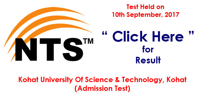 Kohat University Admission (NTS Test) Result 10-Sep-2017