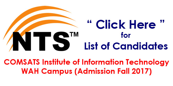 COMSATS Admission Wah Campus 17th Sep 2017 (NTS List)