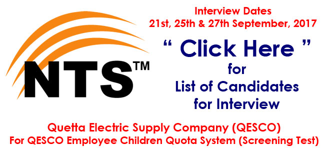 Quetta Electric Supply Company (QESCO) Employee Children Quota Interview List (NTS Test)