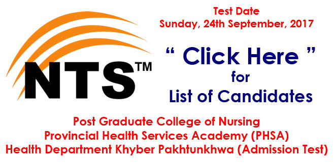 Health Services Academy (PHSA) KPK (Admission) NTS List – 24-09-2017