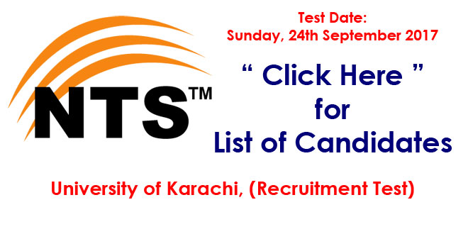Karachi University (Recruitment Test) NTS List 24-09-2017