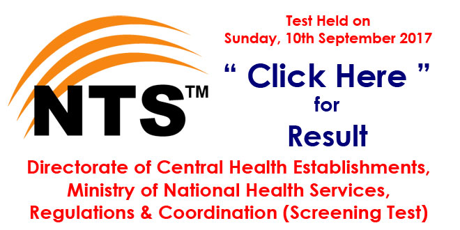 Ministry of National Health Services (Screening Test) NTS Result 10-09-2017