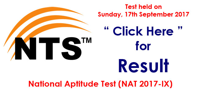 National Aptitude Test (NTS NAT 2017-IX) 17-09-2017 Result