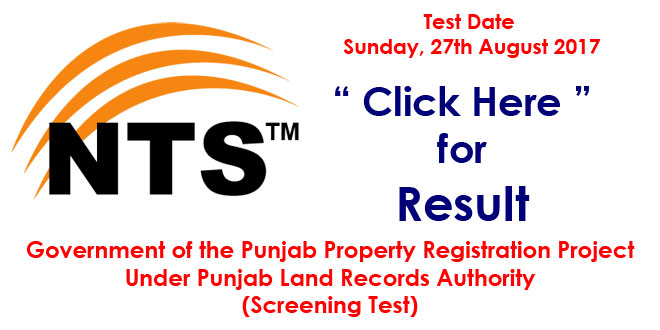 Punjab Land Records Authority (Screening Test) NTS Result