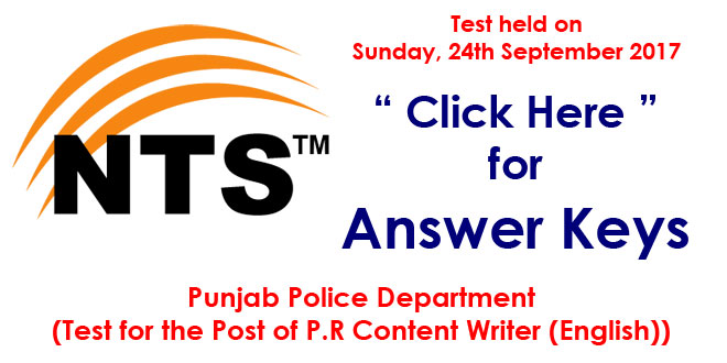 Punjab Police Department (P.R Content Writer (English)) 24-09-2017 Answer Keys