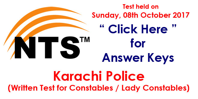 Karachi Police (Constables / Lady Constables) Answer Keys 08-10-2017
